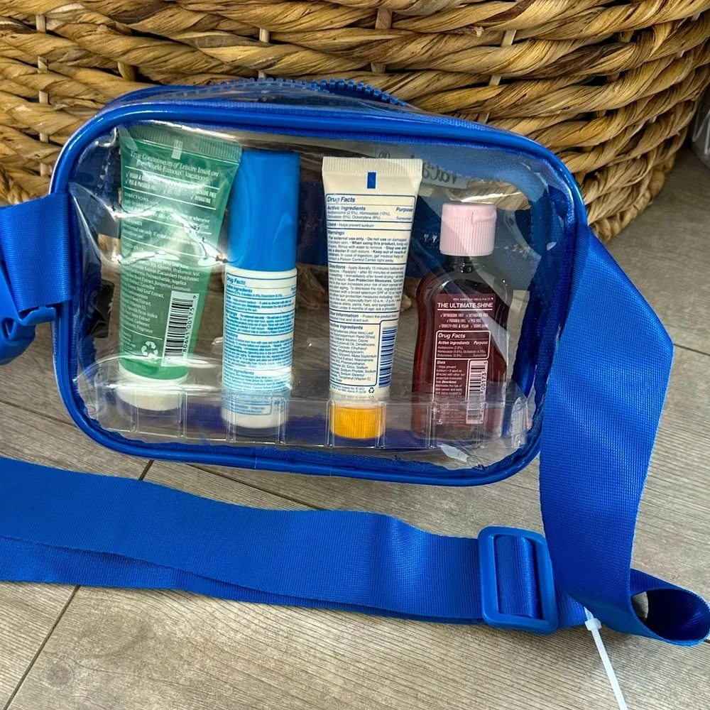 Blue Transparent Crossbody Bag with Vacation Travel Set